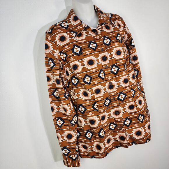 Duluth Shirt Womens Small Orange Flannel Aztec Button Free Swinging Long Sleeve - Picture 4 of 11